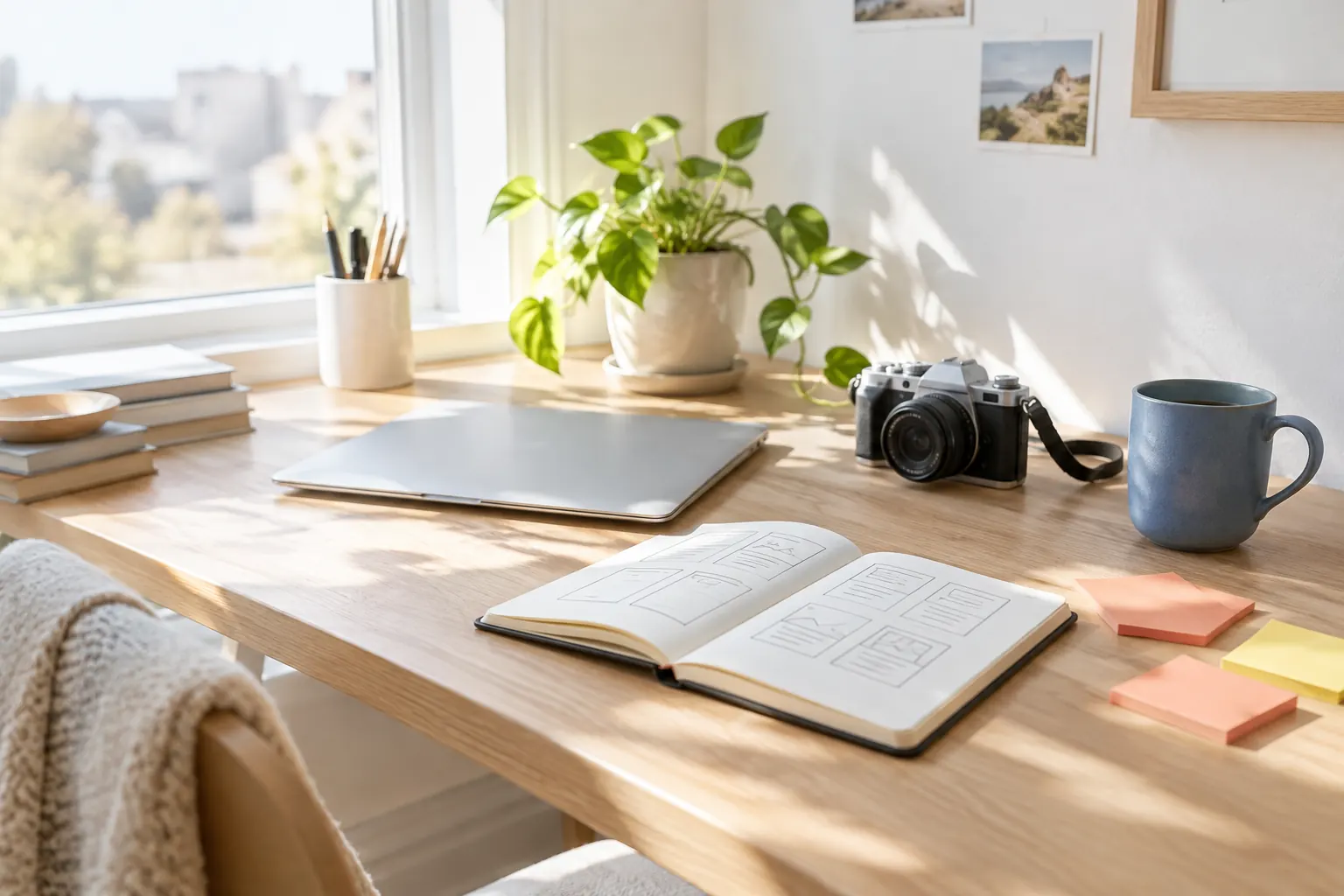 Petit bureau lumineux d’un éditeur indépendant qui prépare son petit site pour apparaître dans Google Discover